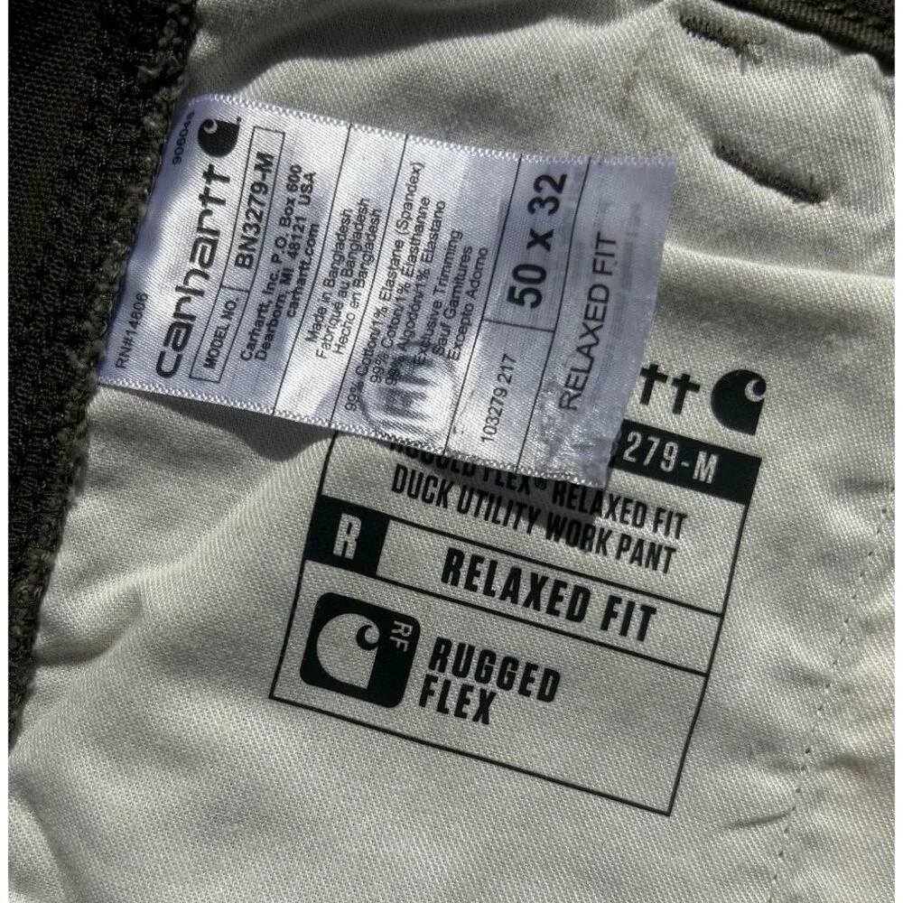 Carhartt Mens Relaxed Fit Canvas Work Pants Size 50x32 Olive Green Brown IRR New - Picture 8 of 9